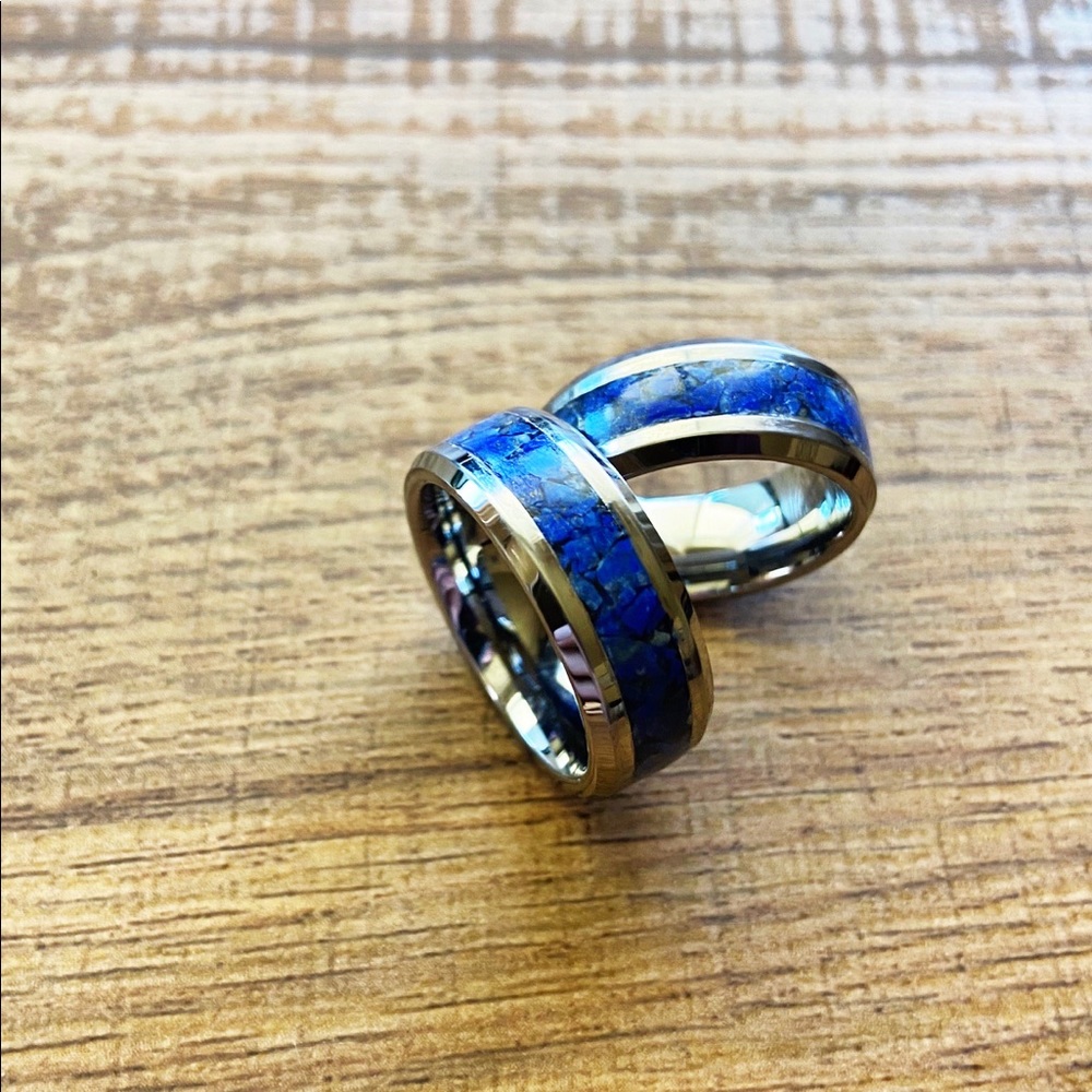 Lapis Lazuli Band Gemstone Inlay Tungsten Carbide